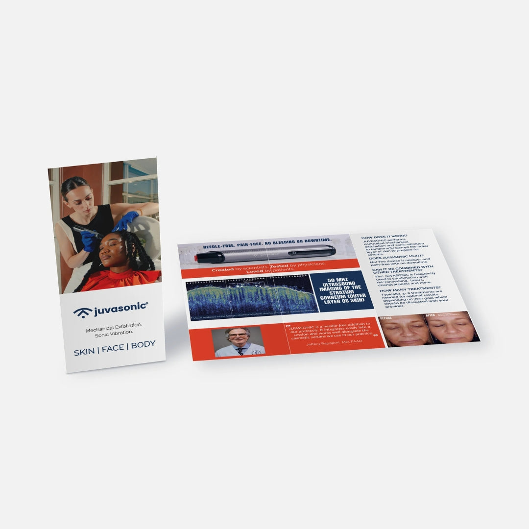 Juvasonic patient brochure, closed cover beside the open inside spread